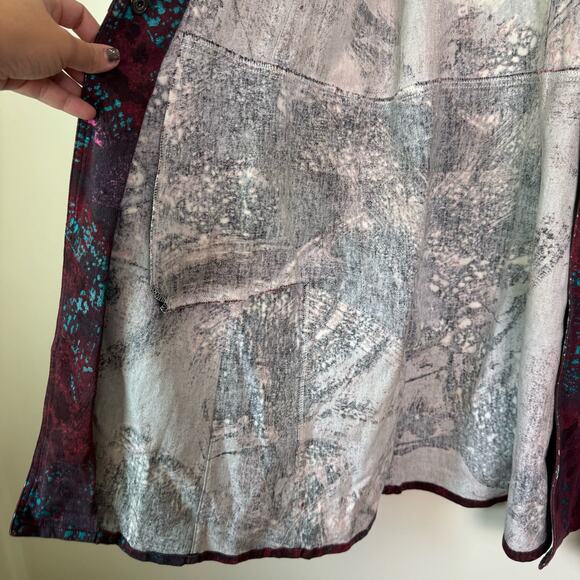 Just Cavalli by Roberto Cavalli Y2K Metallic‎ Paint Splatter Maroon Trench Coat - Picture 3 of 12